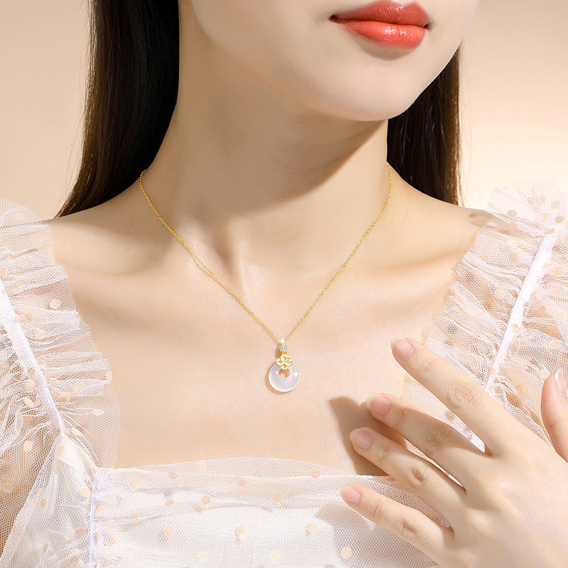 Peace Disc and Clover Chalcedony Necklace-Peace and Good Fortune
