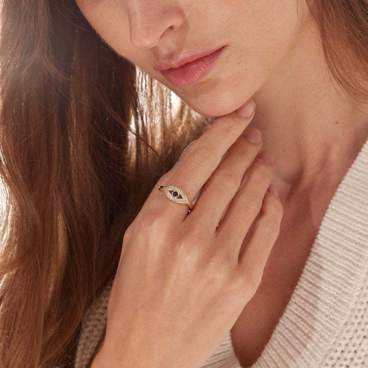 Diamond Studded Evil Eye Protection Ring
