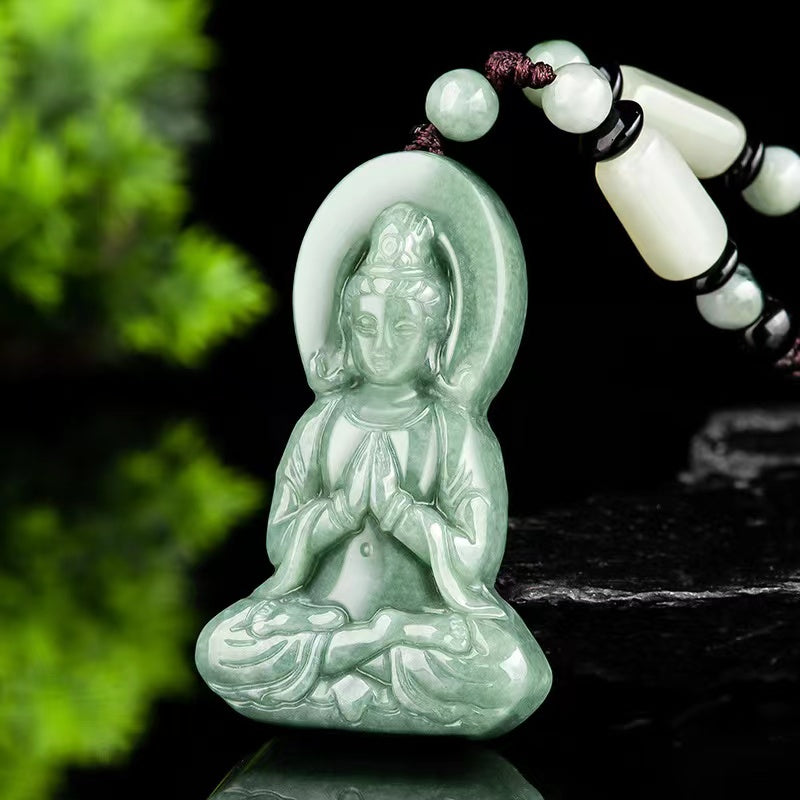 Guanyin Buddha Jade Pendant-Grade A Green Jade-Grade A Jade