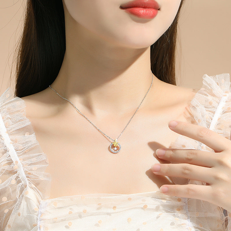 Star & Circle Two Tone Necklace-Mutual Attraction