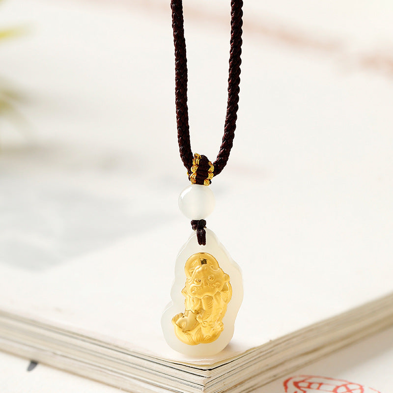 18K Gold-Plated Pixiu Nephrite Jade Pendant-Quiet Resolve