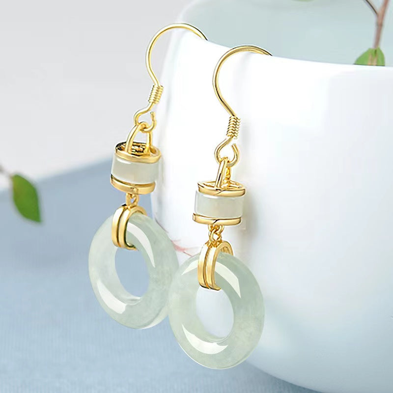 Natural White Jadeite Earrings-Spiritual Growth