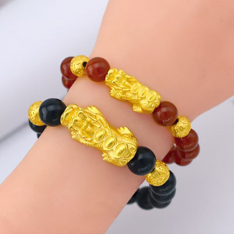 Golden Pixiu Obsidian Couple Bracelet -Attract Wealth