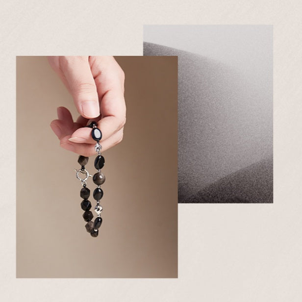 Quiet Wisdom-Rhombus Silver Sheen Obsidian Blue Tiger's Eye Bracelet