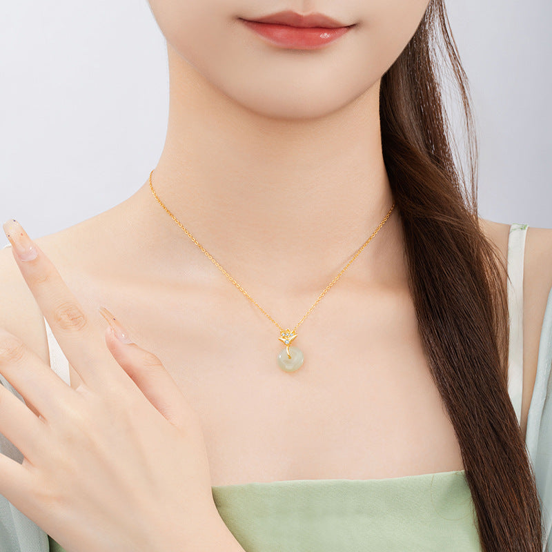 Lotus Nephrite Jade Necklace-Purity in Bloom