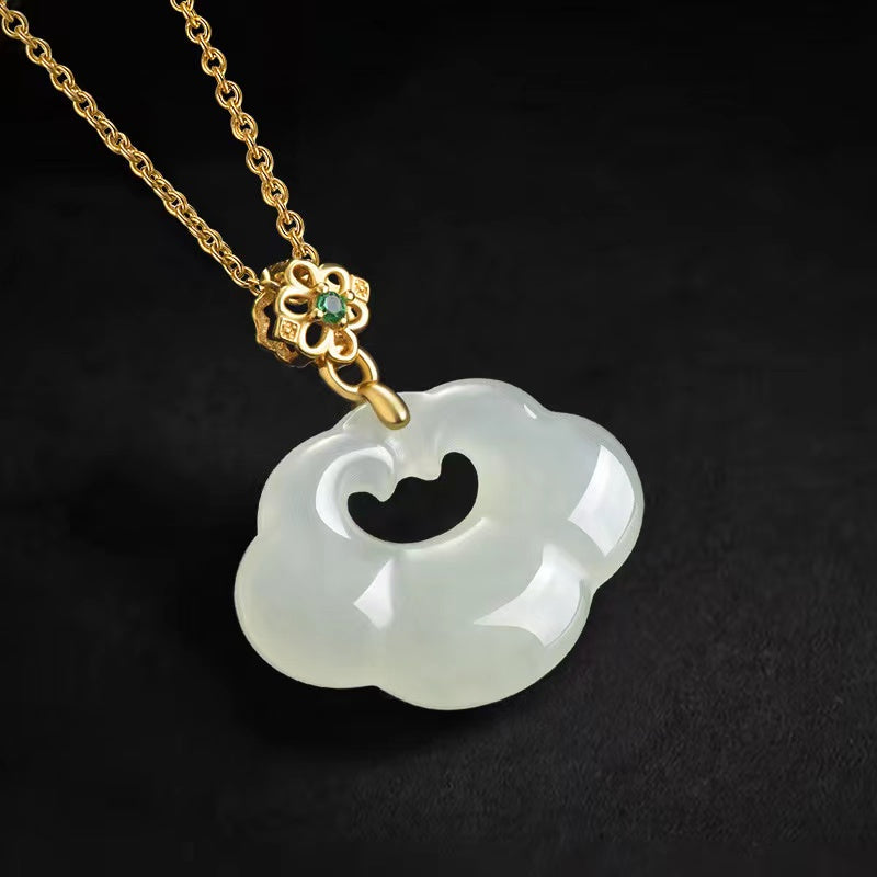 Ruyi Protection Pendant-Nature White Jade Stone