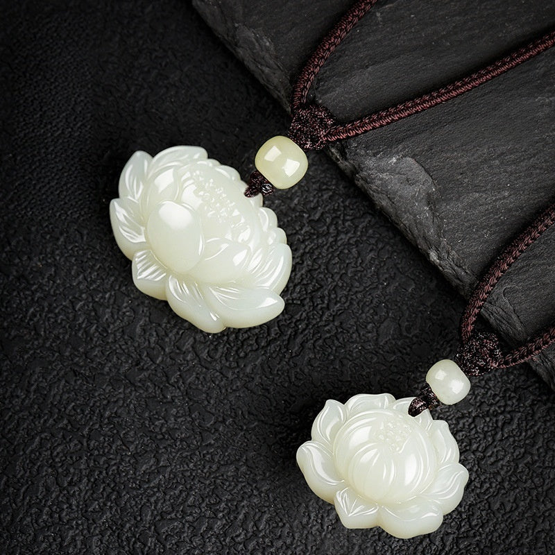 Hetian Jade Lotus Pendant Necklace-Inner Clarity