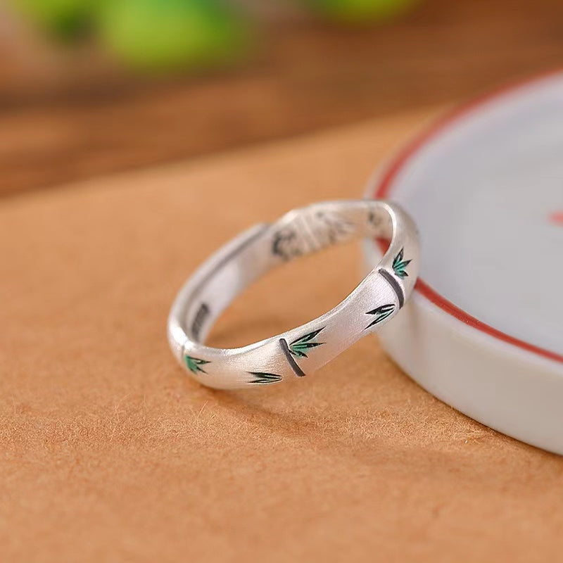 Enamel Bamboo Silver Ring-Harmony and Balance