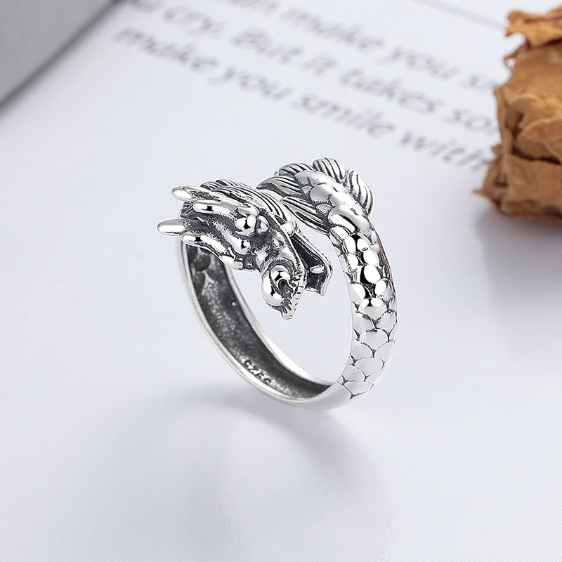 Sterling Silver Dragon Adjustable Ring-Quiet Strength