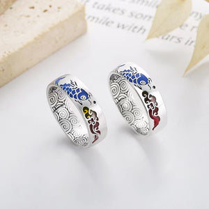 Sterling Silver Koi Fish Enamel Ring-Luck Prosperity