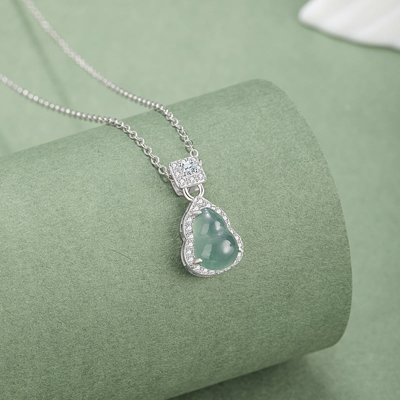 Guatemalan Blue Jadeite Gourd Pendant Necklace-Quiet Fortune