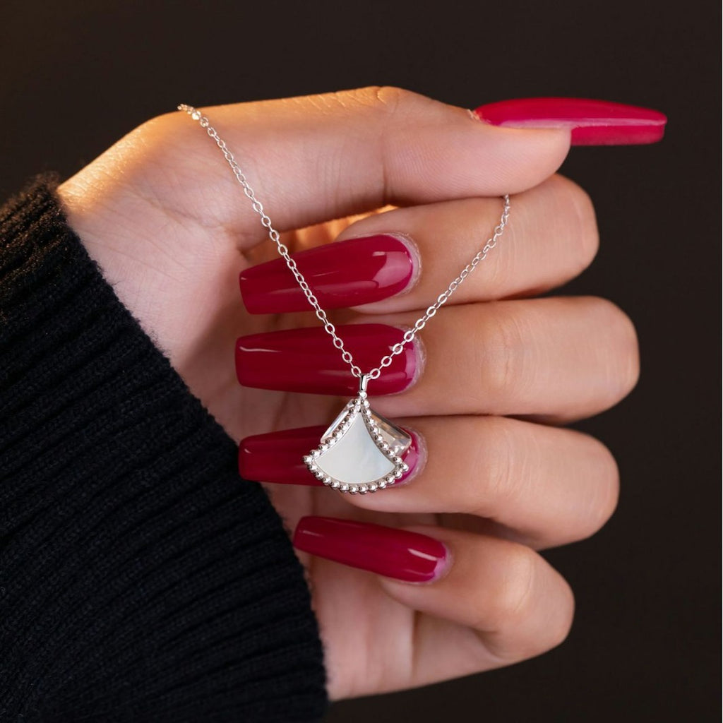Mother-of-Pearl Fan Pendant Necklace-Quiet Grac