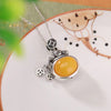 Yellow Amber Money Bag Silver Necklace-Luck Prosperity