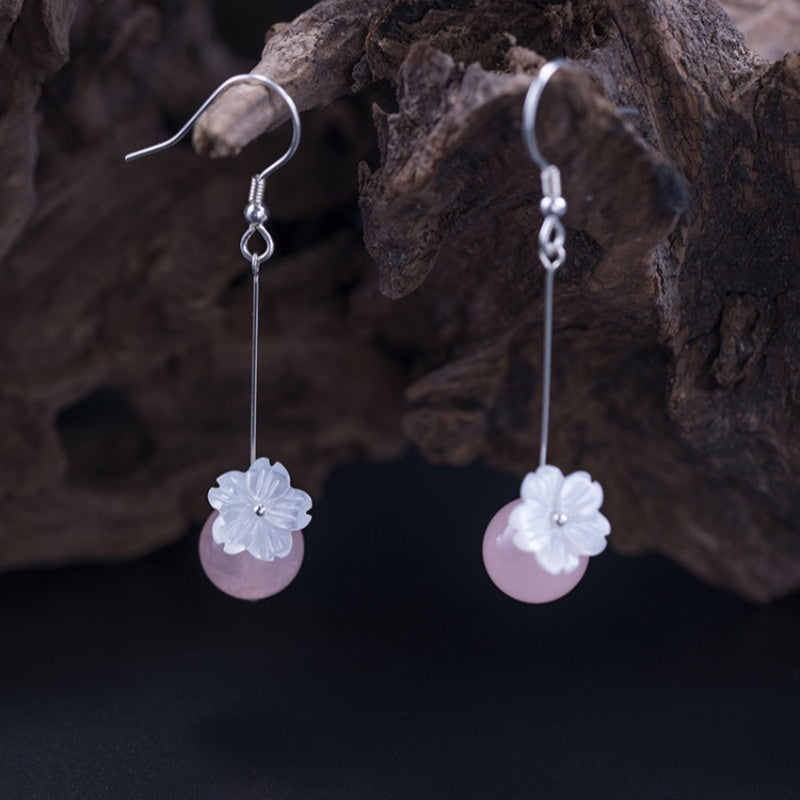 Gentle Bloom-Shell Flower Drop Earrings