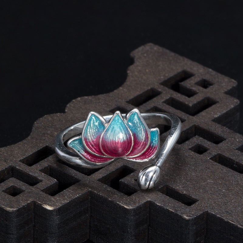 925 Silver Cloisonné Lotus Ring-Purity in Bloom