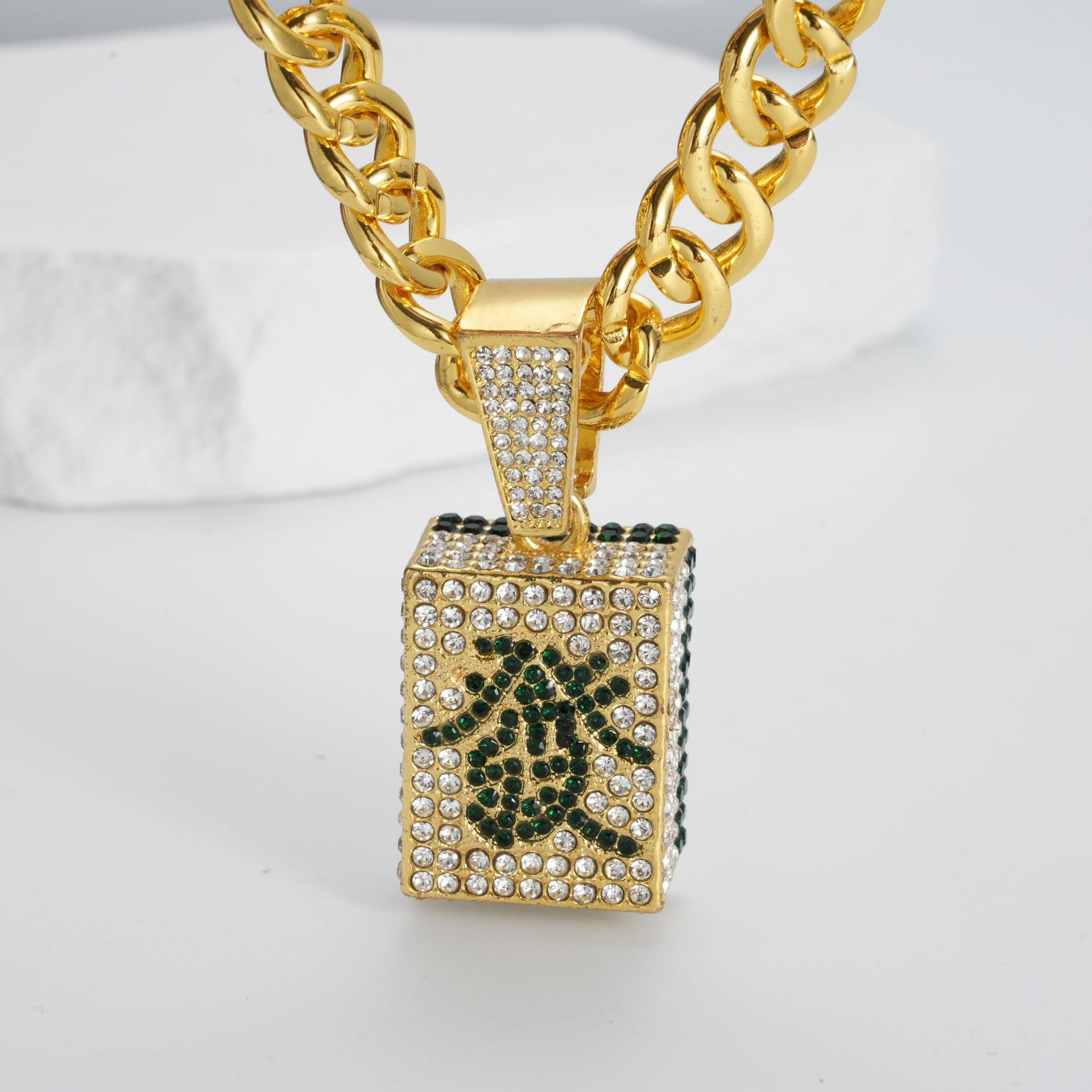 Fortune in Full-Cubic Zirconia Mahjong Tile Necklace
