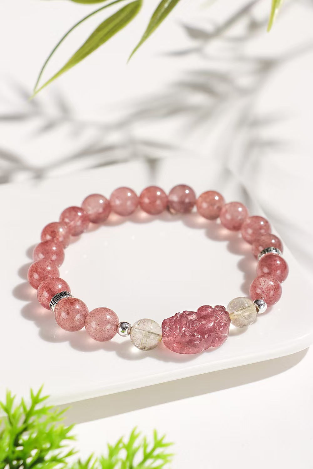 Strawberry Quartz Pixiu Wealth Bracelet -Attract Luck