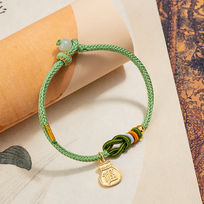 Gold-Plated Good Fortune Charm Cord Bracelet-Everyday Blessings