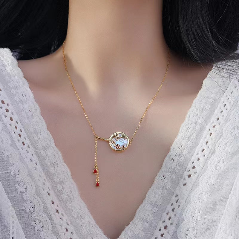 デラックス18Kゴールドプレート925スターリングシルバー梅の花扇子