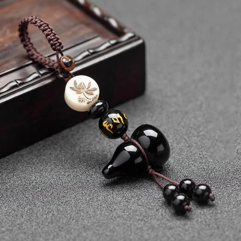 Peace-Guard Obsidian Gourd Protection Key Pendant