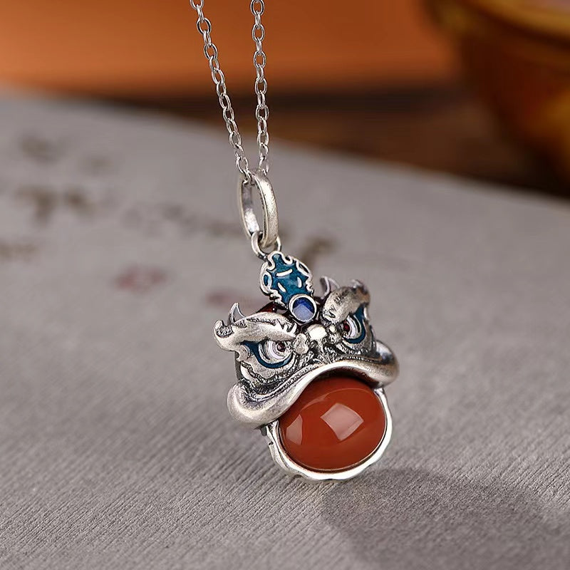 Pixiu Red Agate Silver Necklace -Balance and Prosperity