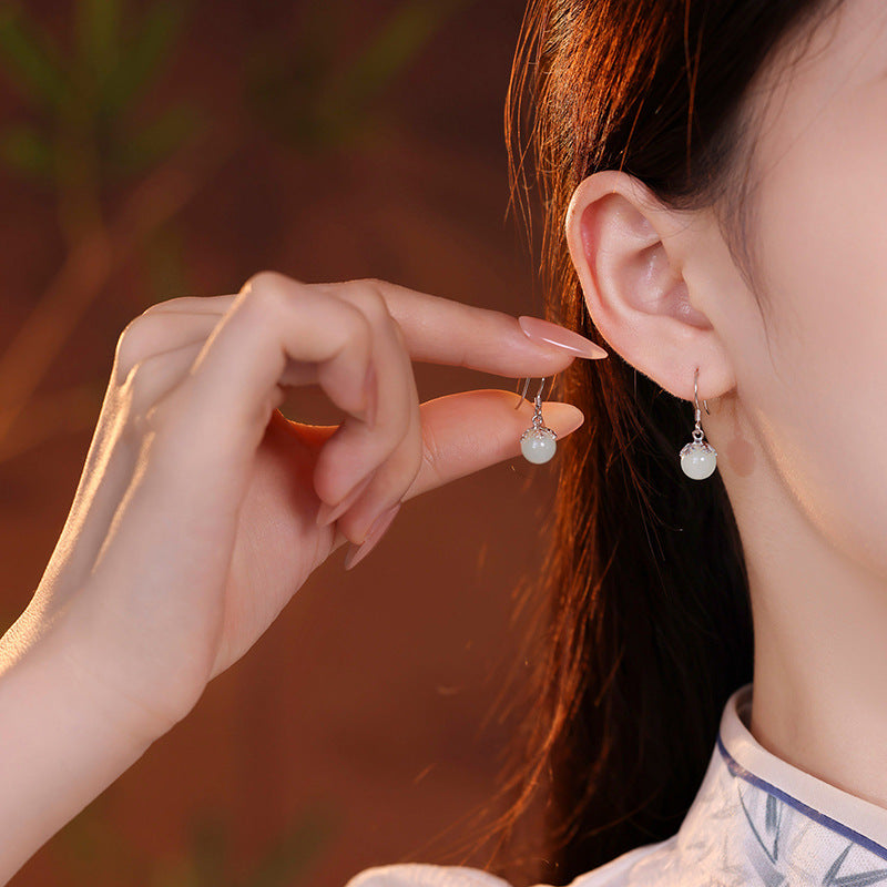 A Wish for Peace-Snowflake Nephrite Jade S925 Silver Earrings