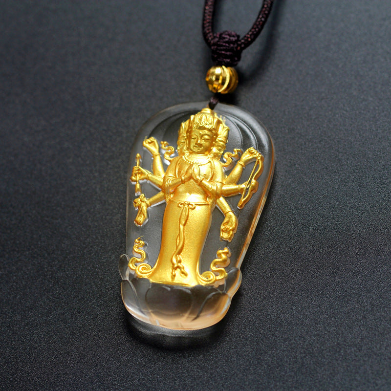 Eight-Armed Avalokiteshvara Gilded Liuli Pendant-Compassion, Protection & Spiritual Blessings