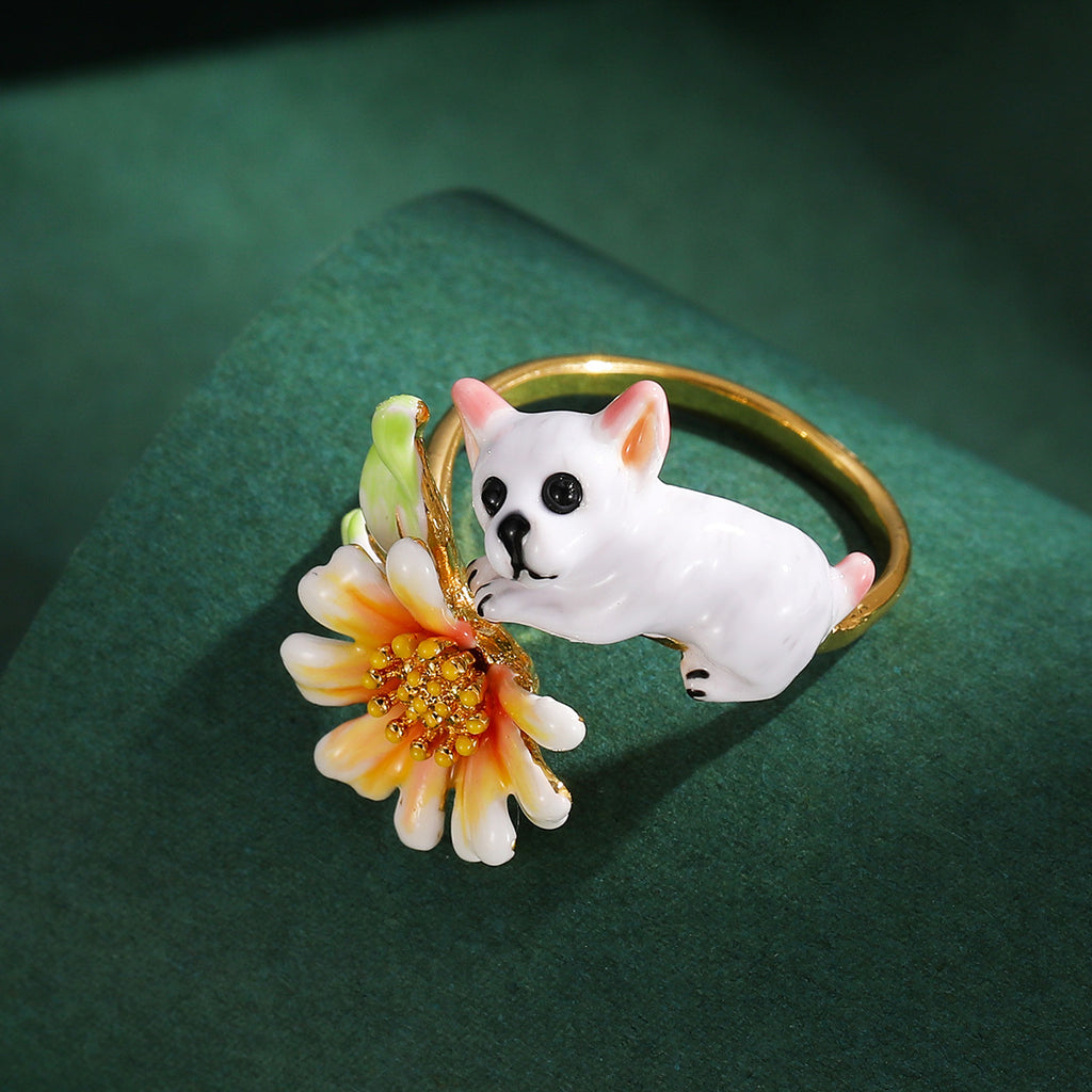Puppy and Daisy Adjustable Enamel Ring-Everyday Joy