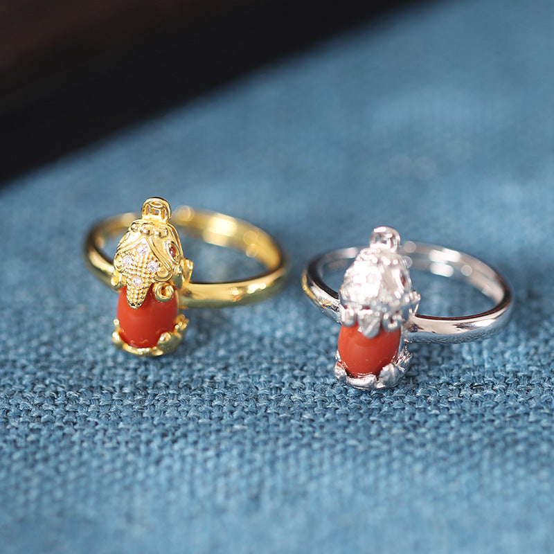 Pixiu Red Agate Adjustable Ring-A Bold Spirit
