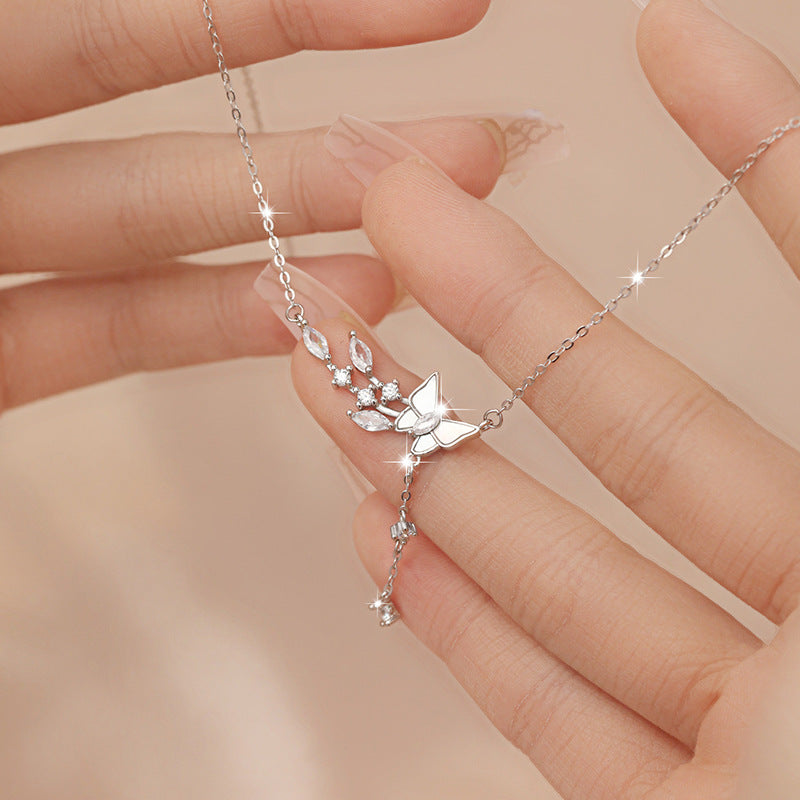 Butterfly Mother of Pearl Sterling Silver Necklace-Free to Dream
