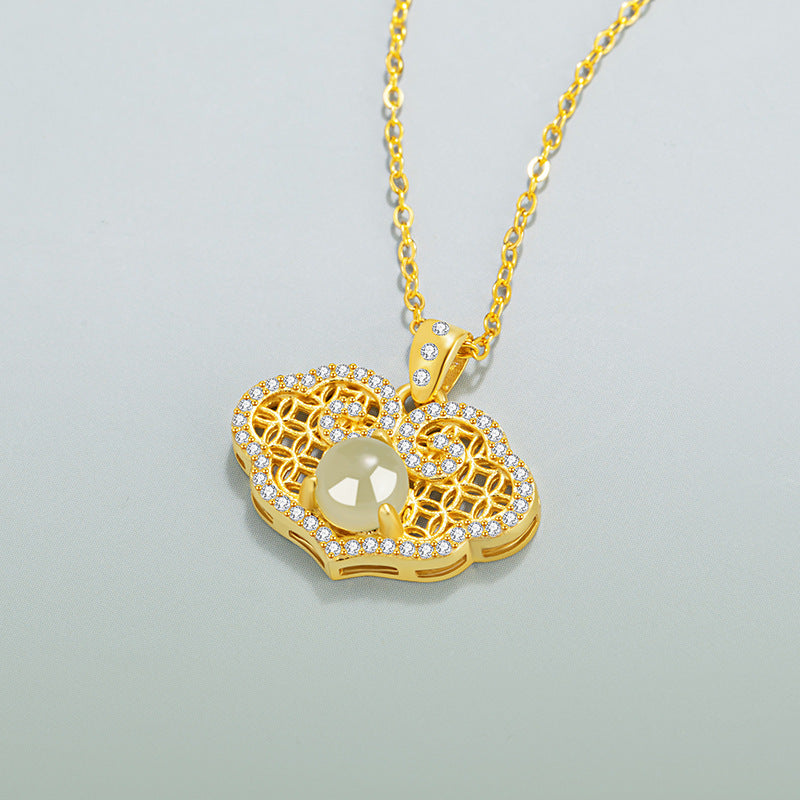 Ruyi Cloud Nephrite Jade Peace Lock Necklace-Happiness and Wellbeing