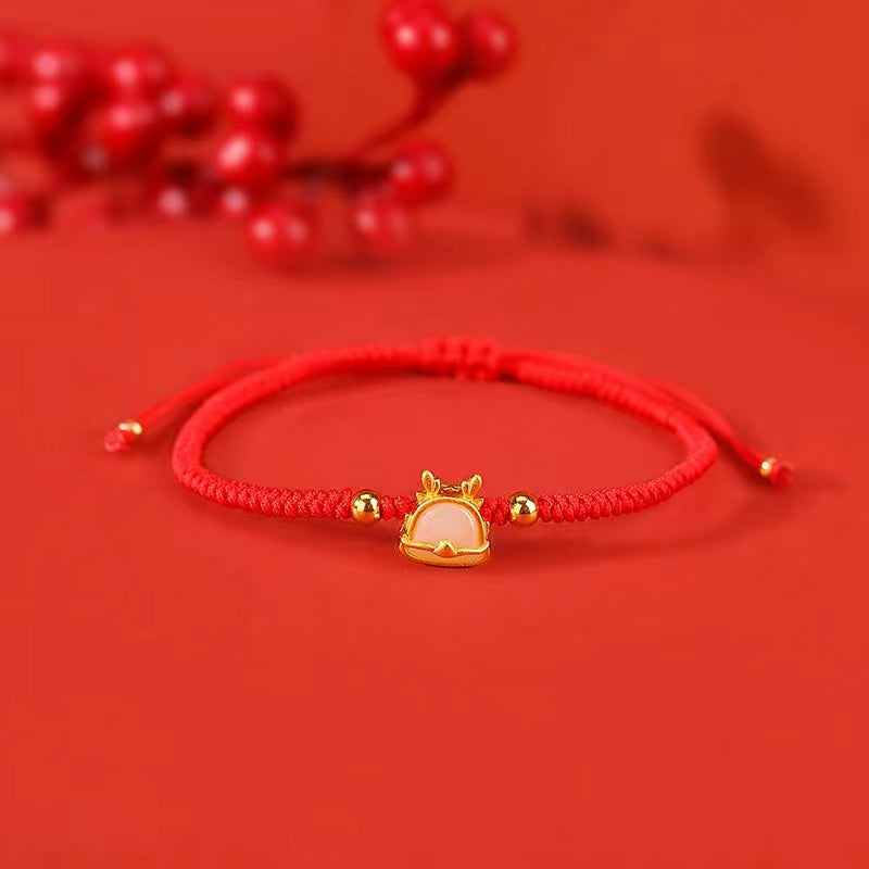 Dragon Red String Bracelet-White Jade