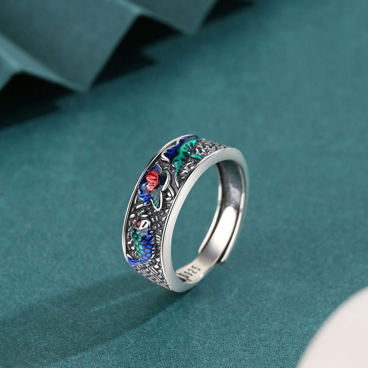 Lotus Pond Enamel S925 Silver Ring-A Small Escape