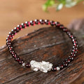 Natural Garnet Silver Pixiu Bracelet-Ancient Wisdom