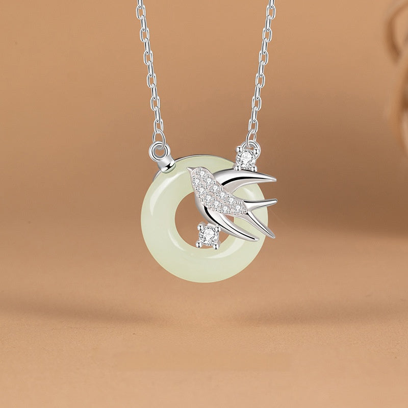 Swallow White Chalcedony Necklace-Follow Your Dreams