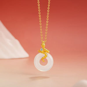 Gold Snake White Jade Pendant Necklace-Passion & Determination