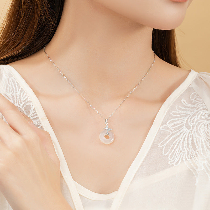 Good Fortune & Happiness-Butterfly Chalcedony Peace Disc Necklace  Product Description