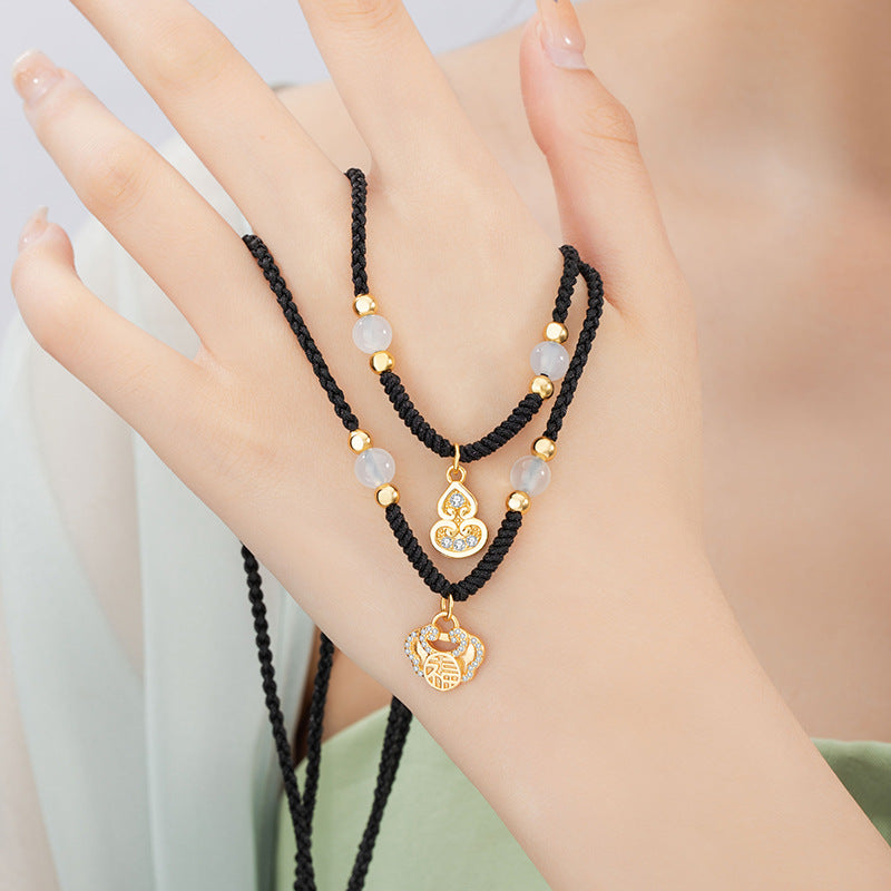 Good Fortune Close-Auspicious Charms Chalcedony Cord Necklace