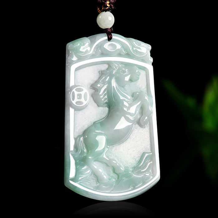Natural Grade A Jade Horse Pendant – “Success Comes Quickly” Amulet with Fine Grain Texture