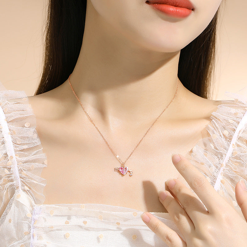 Love Struck-Pink Heart and Cupid’s Arrow Necklace