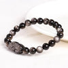 Silver Obsidian Pixiu Men Bracelet-Attract Luck