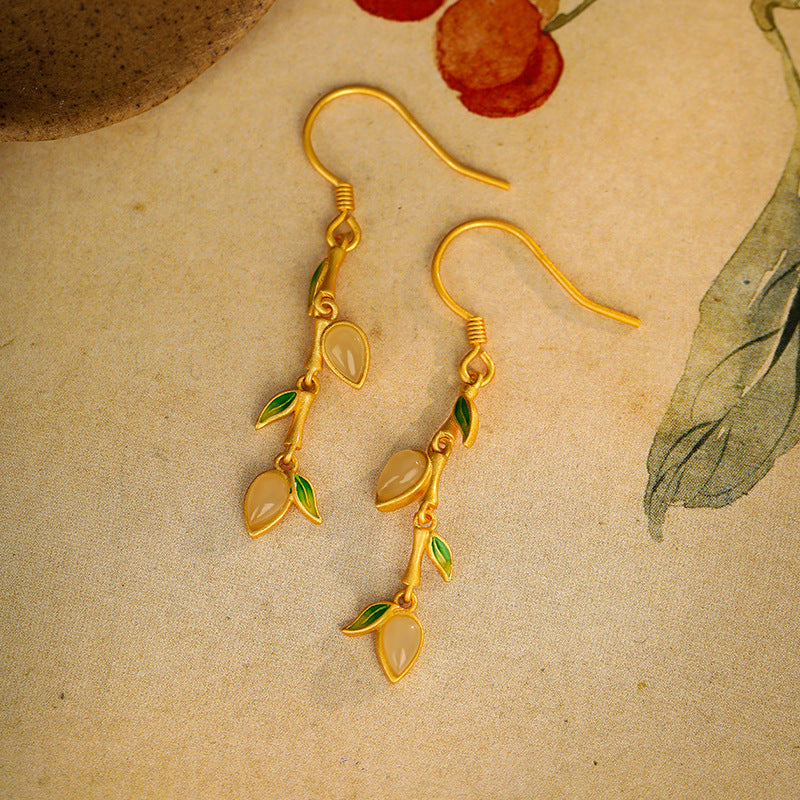 Bamboo Leaf Nephrite Jade Drop Earrings-Steady Growth