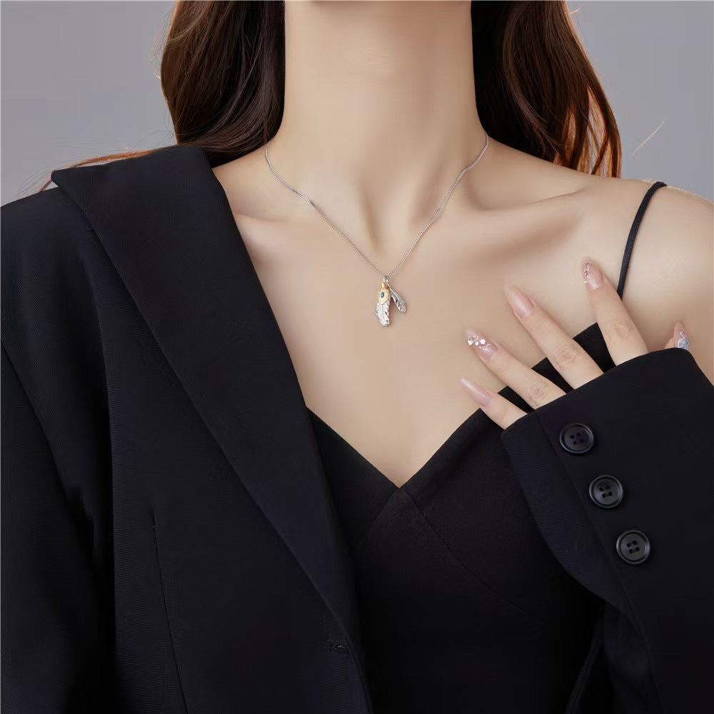 Natural Turquoise Silver Feather Necklace-Hope and Renewal