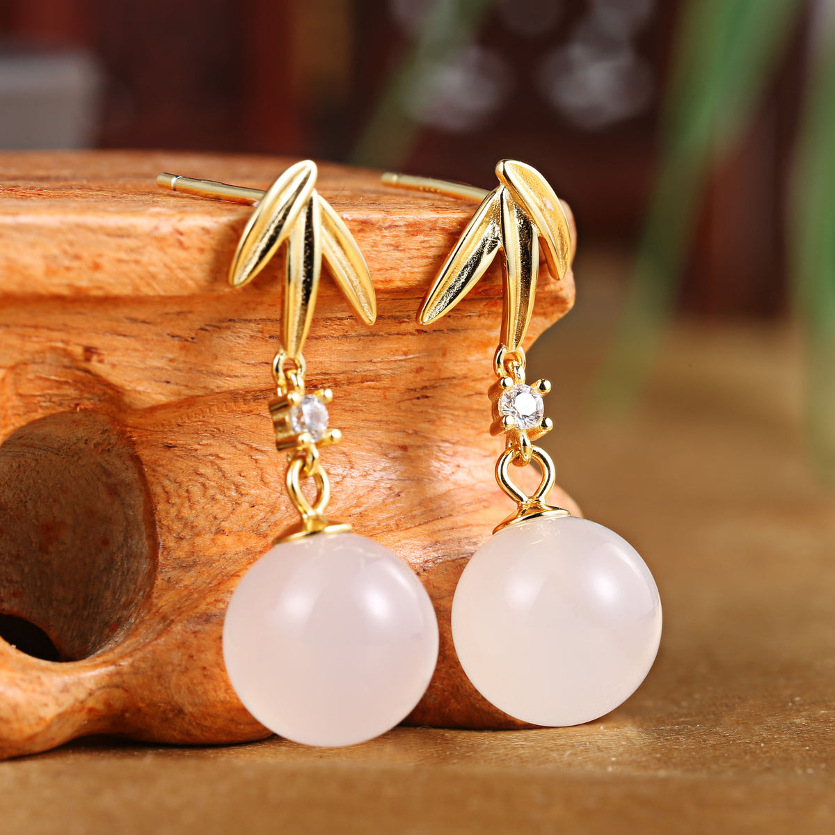 Bamboo Leaf Chalcedony Drop Earrings-Room to Grow
