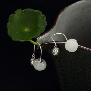 White Jade Lotus Silver Earrings-Inner Peace