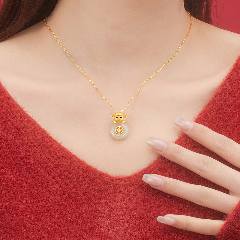God of Wealth Nephrite Jade Necklace-Welcoming Prosperity