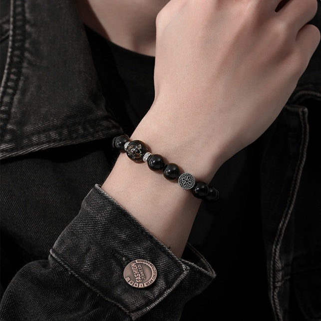 Steady Courage-Lacquered Ebony Bead Obsidian Bracelet