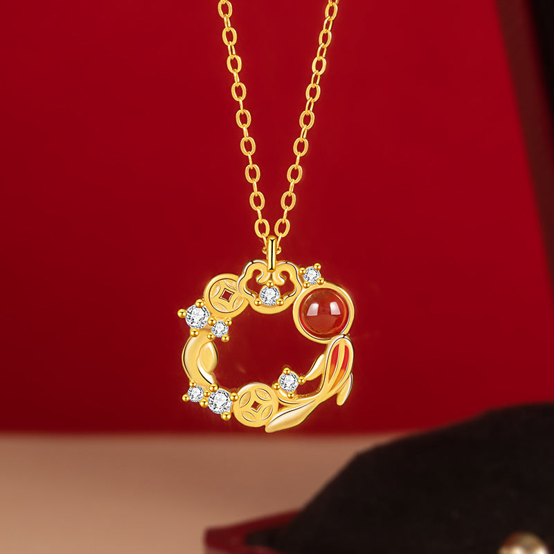 Koi Fish Red Agate Necklace-Good Fortune Ahead