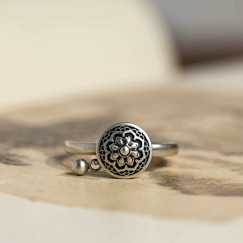 925 Silver Prayer Wheel Mantra Ring-Calm in Motion