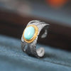 Natural Turquoise Feather Silver Ring